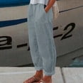 thumbnail image 1 of Cargo Pants Women Solid Linen Trouser Pant Casual Baggy Elastic Waist Trouser Wide Leg Pant With Pocket Fashion Pant Trousers Pants for Women, 1 of 7
