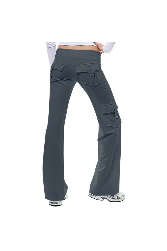 Cargo Pants Women Sweatpants Workout Out Leggings Stretch High Waist Button Pocket Yoga Gym Loose Wide Leg Pants