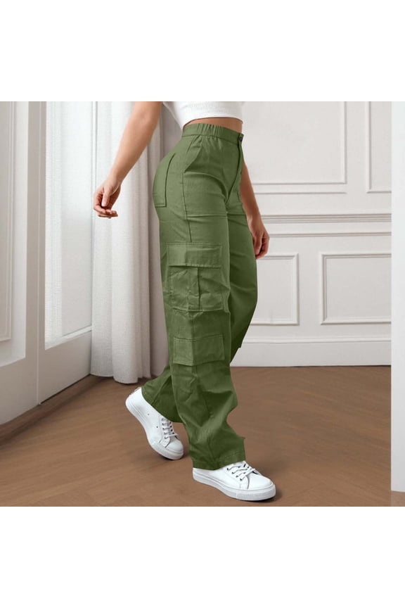 Cargo Pants Women Tactical Hiking Pants High Waisted Wide Leg Trousers Lightweight Work Pants with Multi Pockets Y2K Streetwear Outfits, Army Green L