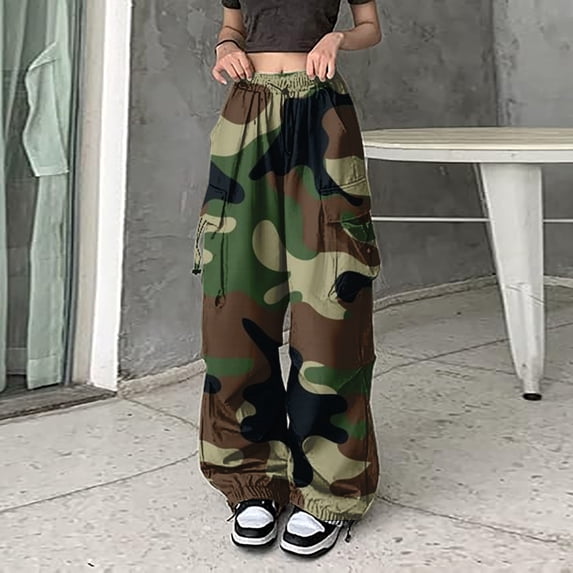 Cargo Pants Women Vintage Camo Straight Trousers Loose Wide Leg Fall Winter Casual Long Womens Pants XL