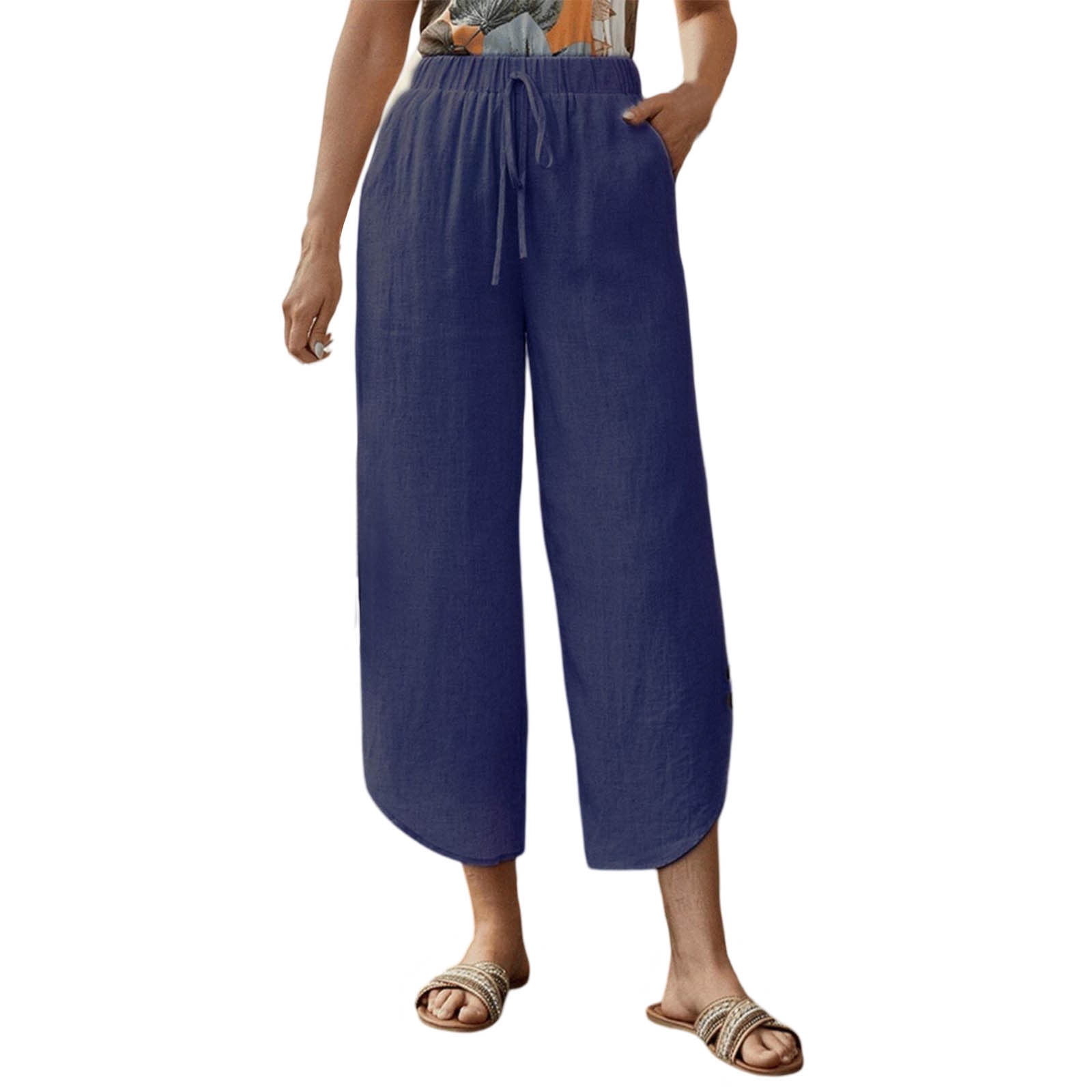 Cargo Pants Women Wide Leg Flowy Pants High Waist Boho Cropped Palazzo ...