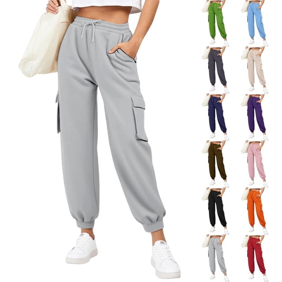 Cargo Pants Women Women's Pants Sweatpants Women Women'S Elastic Lace-Up Casual Solid Color High-Waisted Zipper Pocket Tapered Sweatpants Gray XL