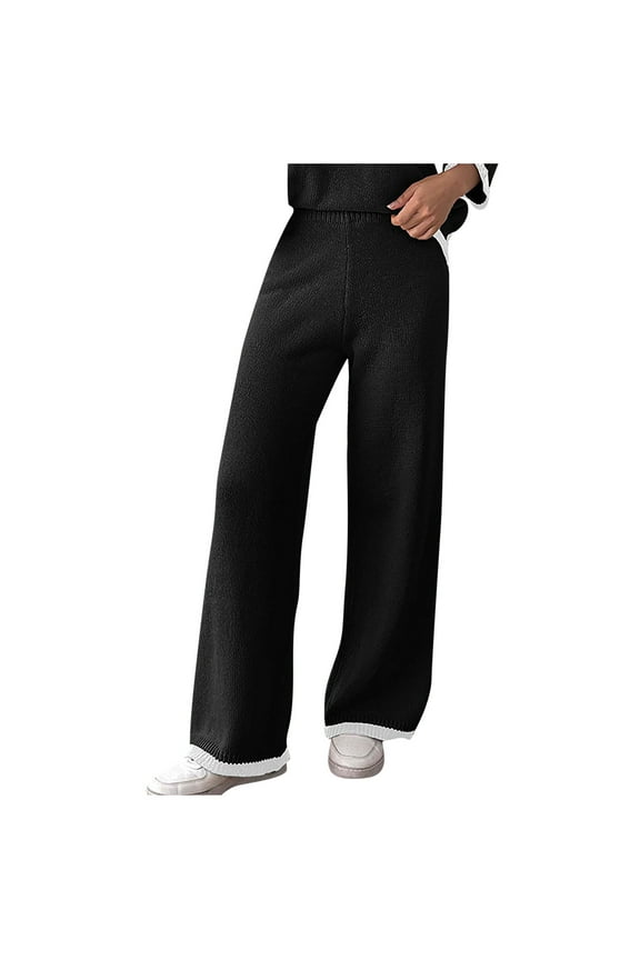 Cargo Pants Women, Womens Cute Cable Knit Sweater Pants Wide Leg High Rise Trousers Elastic High Waist Pants Soft Lounge Pajama Trouser