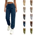 thumbnail image 1 of Cargo Pants Women Zaewscy Women's Fashion Solid Color Elastic Waist Pocket Ruched Straight Leg Long Pants Navy L, 1 of 7