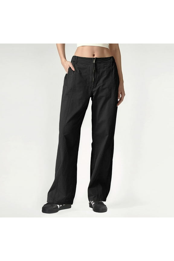 Cargo Pants Women Zip Front Parachute Pants Baggy Wide Leg Pants With Pocket Pants Straight Leg Chinos Pants Pants Women Casual Womens Insulated Pants Jogging Pants for Women Harem Pants for Women