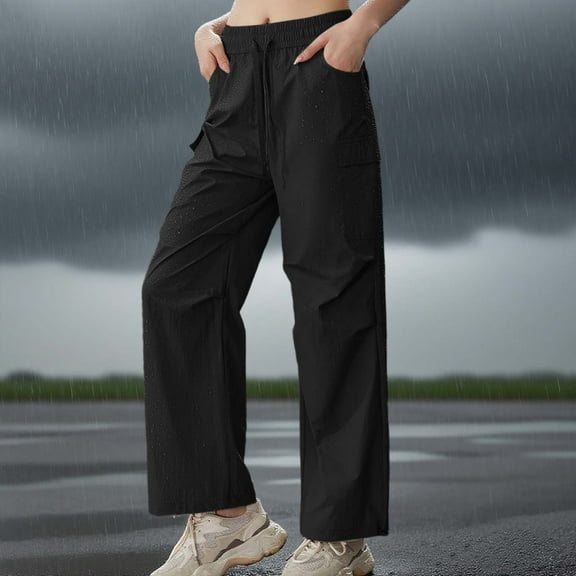 Cargo Pants Women's Hiking Pants with Pockets Baggy Waterproof Outdoor Pants (Black XXXXXXS)