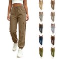 thumbnail image 1 of Cargo Pants Women with Pockets Zaewscy Women's Fashion Solid Color Elastic Waist Pocket Ruched Straight Leg Long Pants Beige XXL, 1 of 7