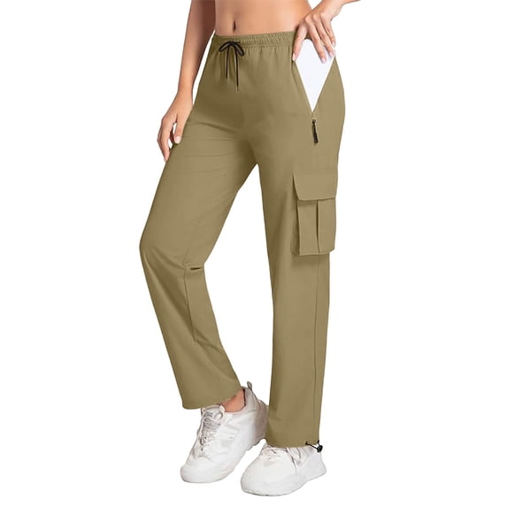 Cargo Pants Womens Womens Solid Color Waterproof Overalls Zipper Pocket Lightweight Travel Sweatpants Trousers Khaki XL