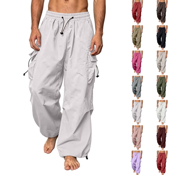 Cargo Pants Zaewscy Men's Multi-functional Cargo Pants Men's Loose Casual Style Functional Style Drawstring Straight Leg Leggings Long Pants Couple Pants Gray XXXL