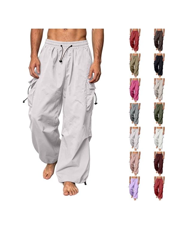 Cargo Pants Zaewscy Men's Multi-functional Cargo Pants Men's Loose Casual Style Functional Style Drawstring Straight Leg Leggings Long Pants Couple Pants Gray XXXL
