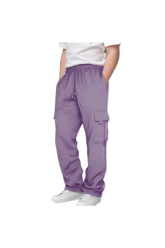 Cargo Pants for Boys Husky Boys Cargo Pants Casual Solid Color Outdoor Trouser with Multi Pockets Soft Fashion School Pants for Boys 2-12 Years
