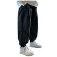 thumbnail image 1 of Cargo Pants for Boys Soild Color Print Elastic Waist Girls Pants Kids Trousers with Pockets(130 6-7 Years,Black), 1 of 6