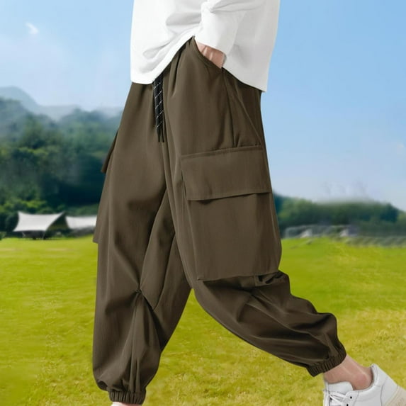 Cargo Pants for Boys with Multi-Pockets Tapered Leg Trousers 5-16 Years Junior Teens Lightweight Solid Quick-Dry Hiking Pant Summer