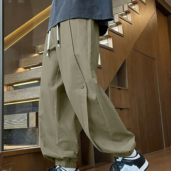 Cargo Pants for Boys with Pockets Size 9-17 Drawstring Elastic Waist Pants Teens Juniors Casual Solid Baggy Tapered Leg Joggers Trousers