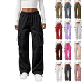thumbnail image 1 of Cargo Pants for Girls Baggy Y2K Parachute Pants with Pockets Elastic Waist Wide Leg Casual Streetwear, 2XL, 1 of 6