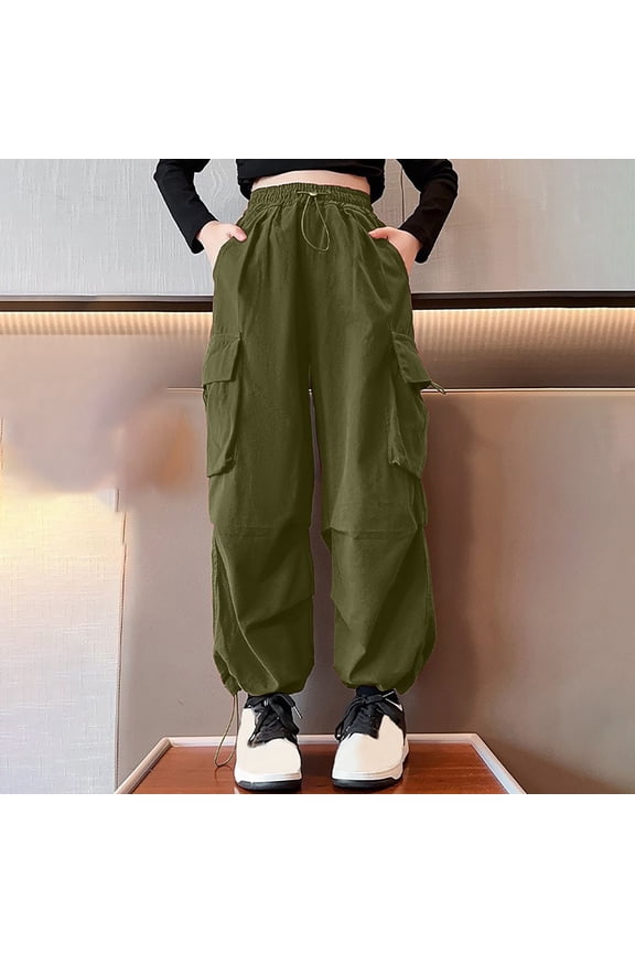 Cargo Pants for Girls Lightweight Girls Elastic Waist Drawstring Cargo Pants Baggy Cargo Pants Wide Leg Girls Pants Girls 5-6 Years Pants