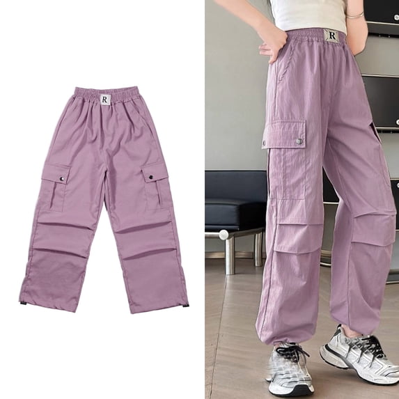 Cargo Pants for Girls Lightweight Girls Elastic Waist Pants Baggy Pants Girls Wide Leg Cargo Pants 4-5 Years Girls Clothes