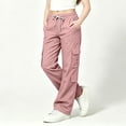 thumbnail image 1 of Cargo Pants for Girls Wide Leg High Waist Parachute Pants with Pockets & Drawstrings (Pink 7-8 Years), 1 of 6