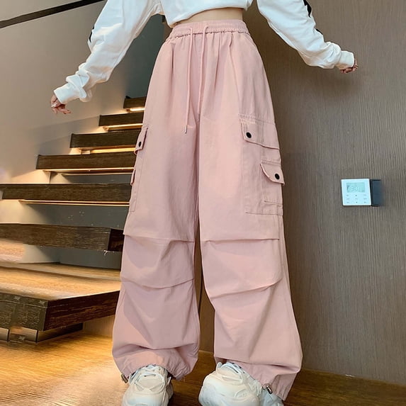 Cargo Pants for Kids Casual Lightweight Hiphop Pants Streetwear Pants Girl Pink Pants, Size 6-16 Years
