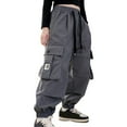 thumbnail image 1 of Cargo Pants for Kids Drawstring Loose Fit Boys Soild Color Girls Sweatpants with Pockets(170 13-14 Years,Dark Gray), 1 of 6