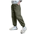 thumbnail image 1 of Cargo Pants for Kids Soild Color Elastic Waist Boys Cargo Pants Girls Trousers with Pockets(150 8-9 Years,Green), 1 of 6