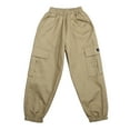 thumbnail image 1 of Cargo Pants for Kids Soild Color Elastic Waist Boys Sweatpant Kids Trousers with Pockets(120 8-9 Years,Khaki), 1 of 6