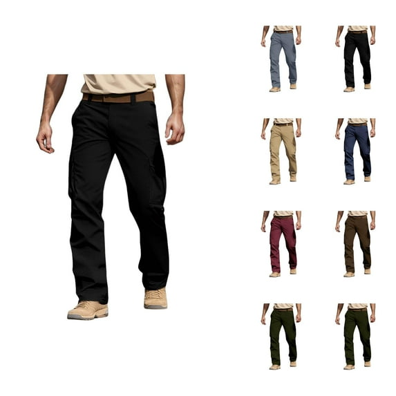 Cargo Pants for Men 2025 Casual Elastic Waist Button Wide Leg Hiking Work Pants with Pockets Mens Trousers