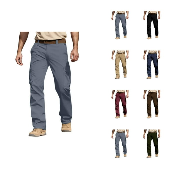 Cargo Pants for Men 2025 Casual Elastic Waist Button Wide Leg Hiking Work Pants with Pockets Mens Trousers