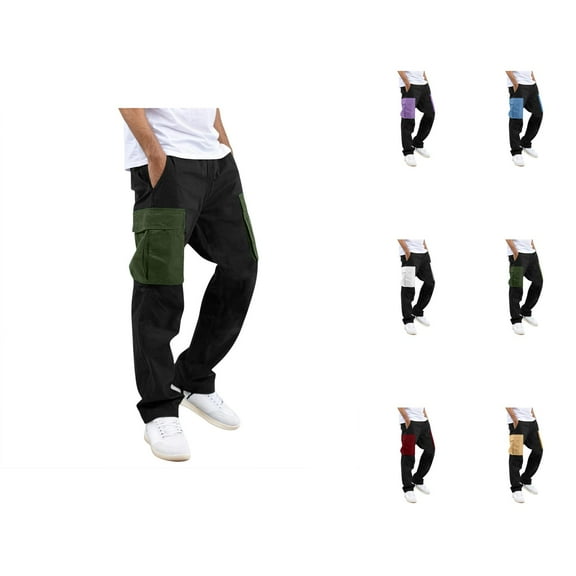Cargo Pants for Men 2025 Color Block Casual Loose Elastic Waist Cargo Sweatpants with Pockets Mens Trousers