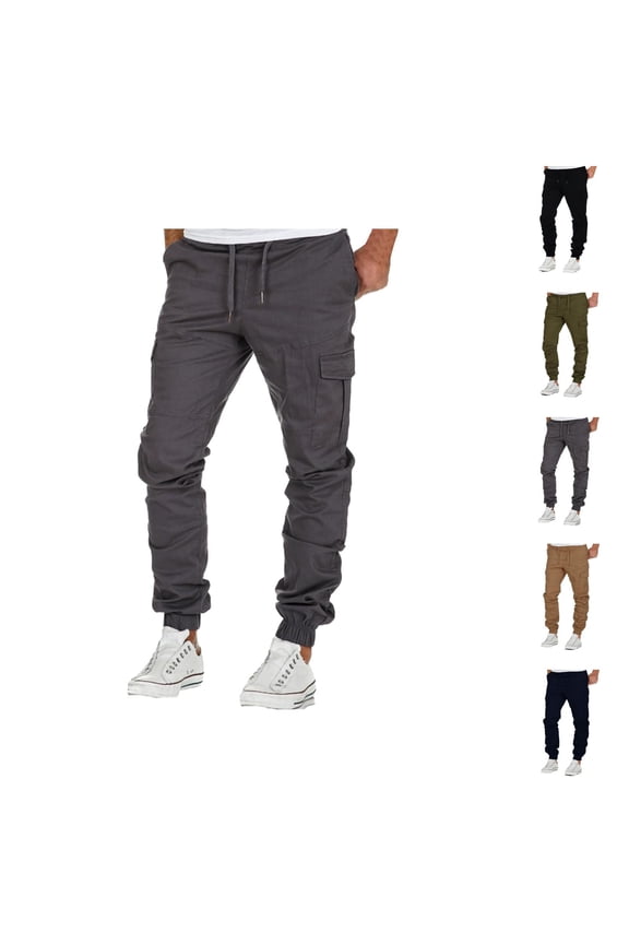 Cargo Pants for Men 2025 Elastic Waist Drawstring Casual Cargo Jogger with Multiple Pockets Mens Trousers