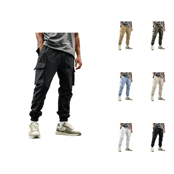 Cargo Pants for Men 2025 Elastic Waist Drawstring Casual Outdoor Hiking Utility Loose Jogger Mens Trousers