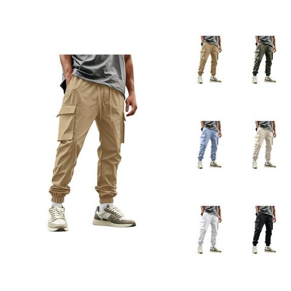 Cargo Pants for Men 2025 Elastic Waist Drawstring Casual Outdoor Hiking Utility Loose Jogger Mens Trousers