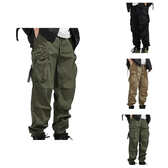 Cargo Pants for Men 2025 Elastic Waist Drawstring Harajuku Slim Fit Casual Work Pants with Pockets Mens Trousers