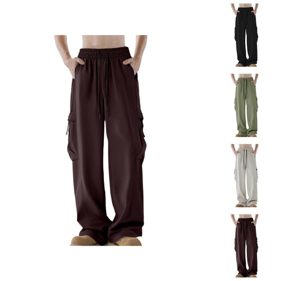 Cargo Pants for Men 2025 Elastic Waist Drawstring Slim Fit Wide Leg Parachute Pants with Pockets Mens Trousers