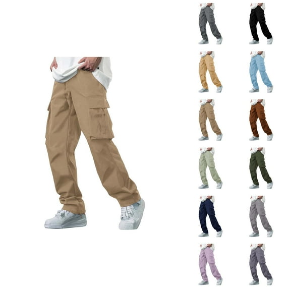 Cargo Pants for Men 2025 Elastic Waist Drawstring Straight Leg Running Sweatpants with Pockets Mens Trousers