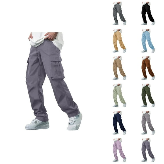 Cargo Pants for Men 2025 Elastic Waist Drawstring Straight Leg Running Sweatpants with Pockets Mens Trousers