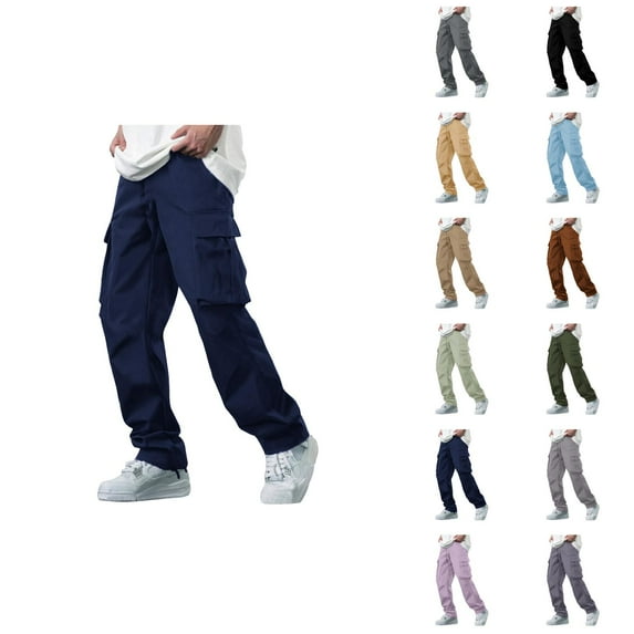 Cargo Pants for Men 2025 Elastic Waist Drawstring Straight Leg Running Sweatpants with Pockets Mens Trousers