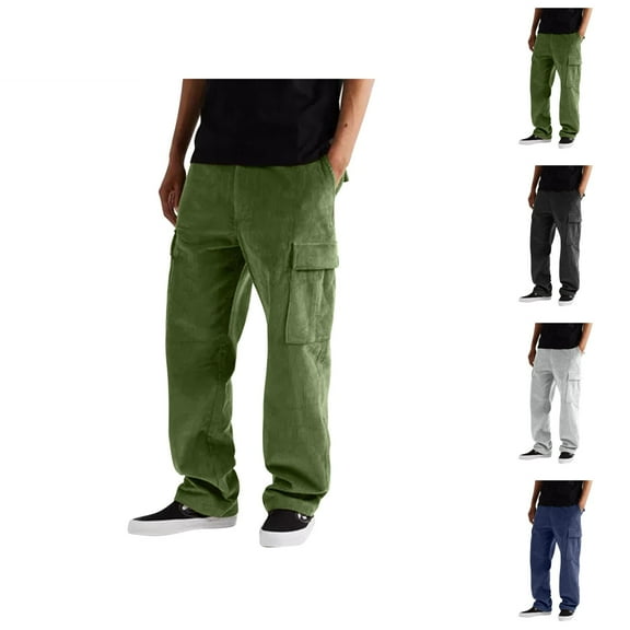 Cargo Pants for Men 2025 Fall Winter Corduroy Elastic Waist Drawstring Straight Leg Work Pants with Pockets Trousers