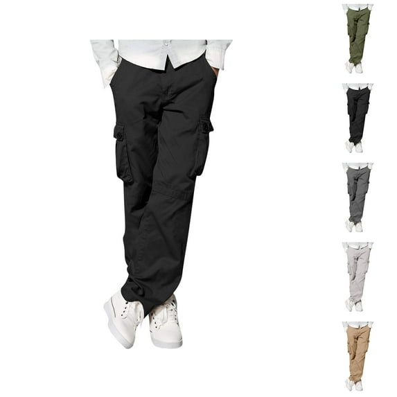 Cargo Pants for Men 2025 Street Casual Straight Leg Zipper Button Work Pants with Pockets Mens Trousers