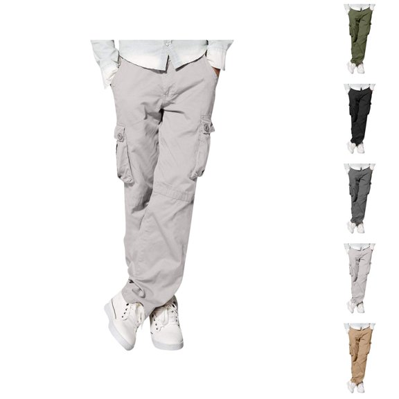 Cargo Pants for Men 2025 Street Casual Straight Leg Zipper Button Work Pants with Pockets Mens Trousers