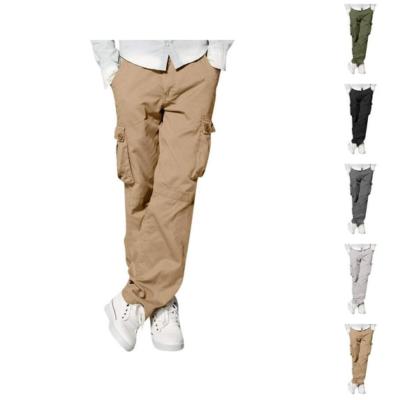 Cargo Pants for Men 2025 Street Casual Straight Leg Zipper Button Work Pants with Pockets Mens Trousers