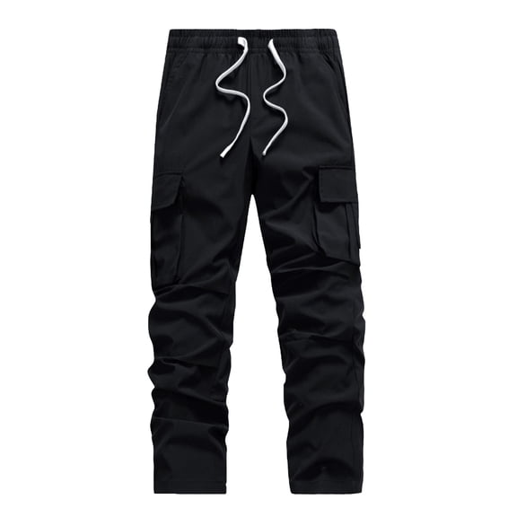Cargo Pants for Men Baggy Casual Pants with Multi Pockets Straight Leg Lightweight Trousers Spring Fall Black XL