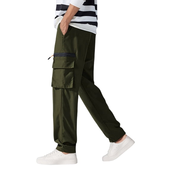 Cargo Pants for Men Baggy Casual Work Pants Fall Spring Multi Pocket Loose Street Style Lightweight Trousers Army Green S