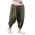 thumbnail image 1 of Cargo Pants for Men Baggy Harem Pant Hippie Beach Yoga Casual Drop Crotch Trouser Army Green 4XL, 1 of 4