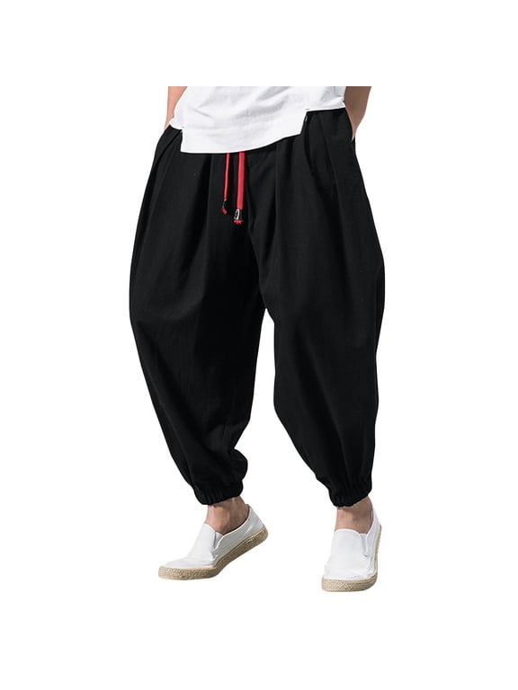 Cargo Pants for Men Baggy Harem Pant Hippie Beach Yoga Casual Drop Crotch Trouser Black M
