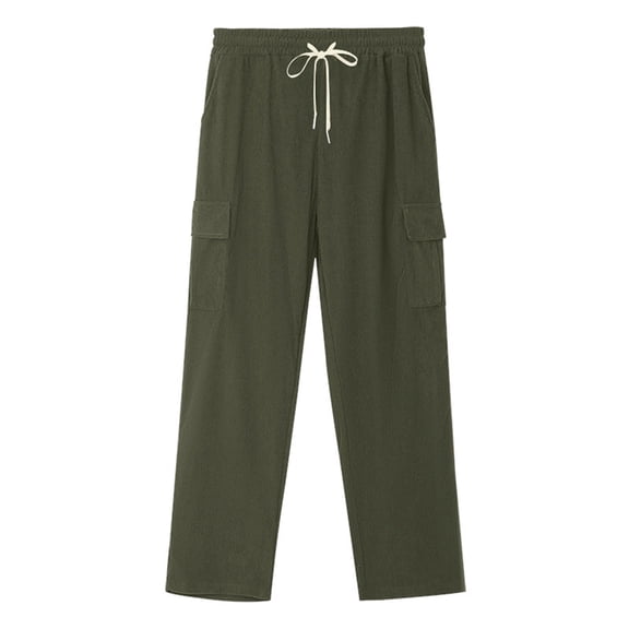 Cargo Pants for Men Baggy Heavyweight Corduroy Casual Pants Multi Pockets Vintage Wide Leg Lightweight Army Green L