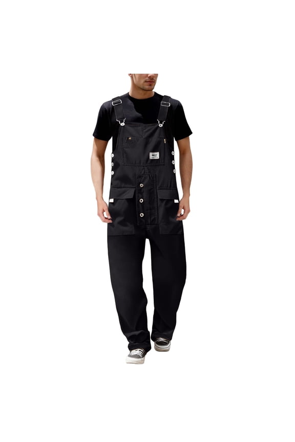 Cargo Pants for Men Baggy Overalls Multi Pockets Couple Style Detachable Straps Utility Workwear Jumpsuit Lightweight Black XXL