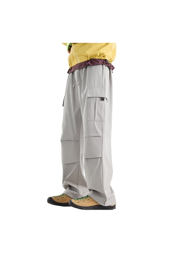 Cargo Pants for Men Baggy Parachute Pants Straight Leg Casual Trousers with Dragging Hem Lightweight Streetwear Style Light Gray S