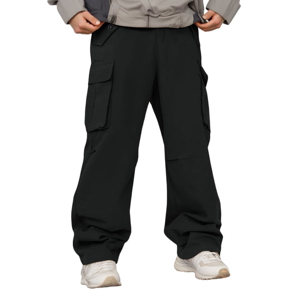 Cargo Pants for Men Baggy Vintage Parachute Pants with Large Pockets Lightweight Casual Streetwear Trousers Spring Fall Black M