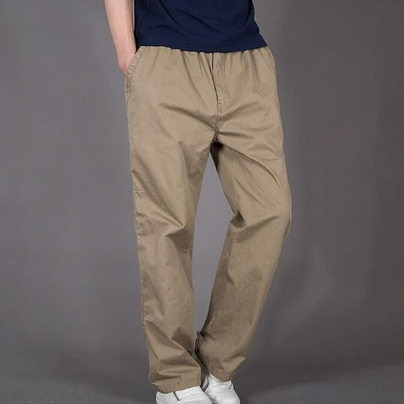 Cargo Pants for Men Big & Tall M-5X Plus Size Straight Leg Work Pant with Pockets Casual Elastic Waist Solid Color Relaxed Hiking Trousers